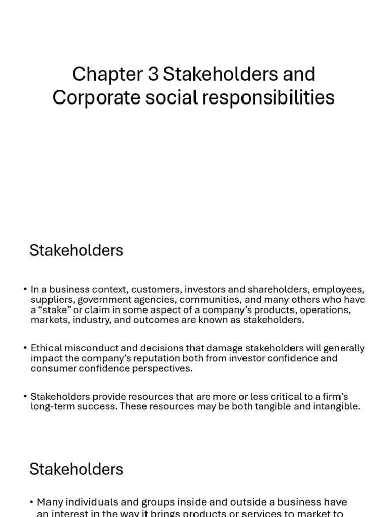 Chapter 3 Stakeholders and Corporate social responsibilities | PDF ...