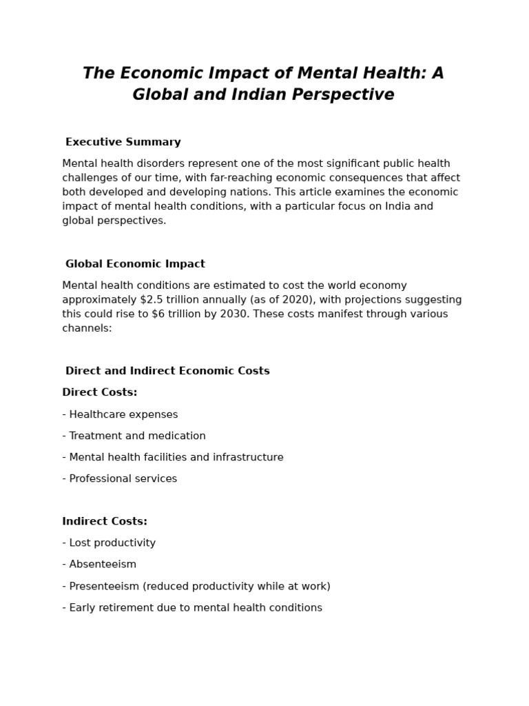 Economic Impact of Mental Health Worldwide | PDF | Mental Health ...