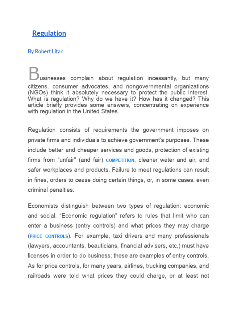 Understanding U.S. Regulation Dynamics | PDF | Cost–Benefit Analysis ...