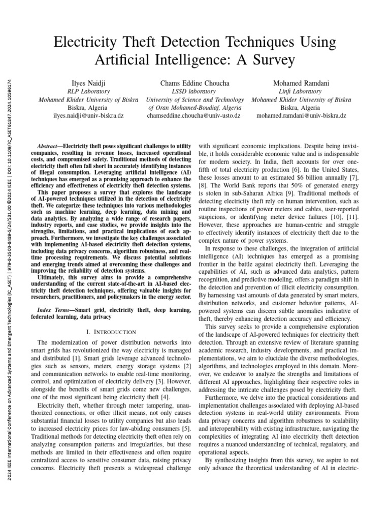 AI Techniques for Electricity Theft Detection | PDF | Artificial ...