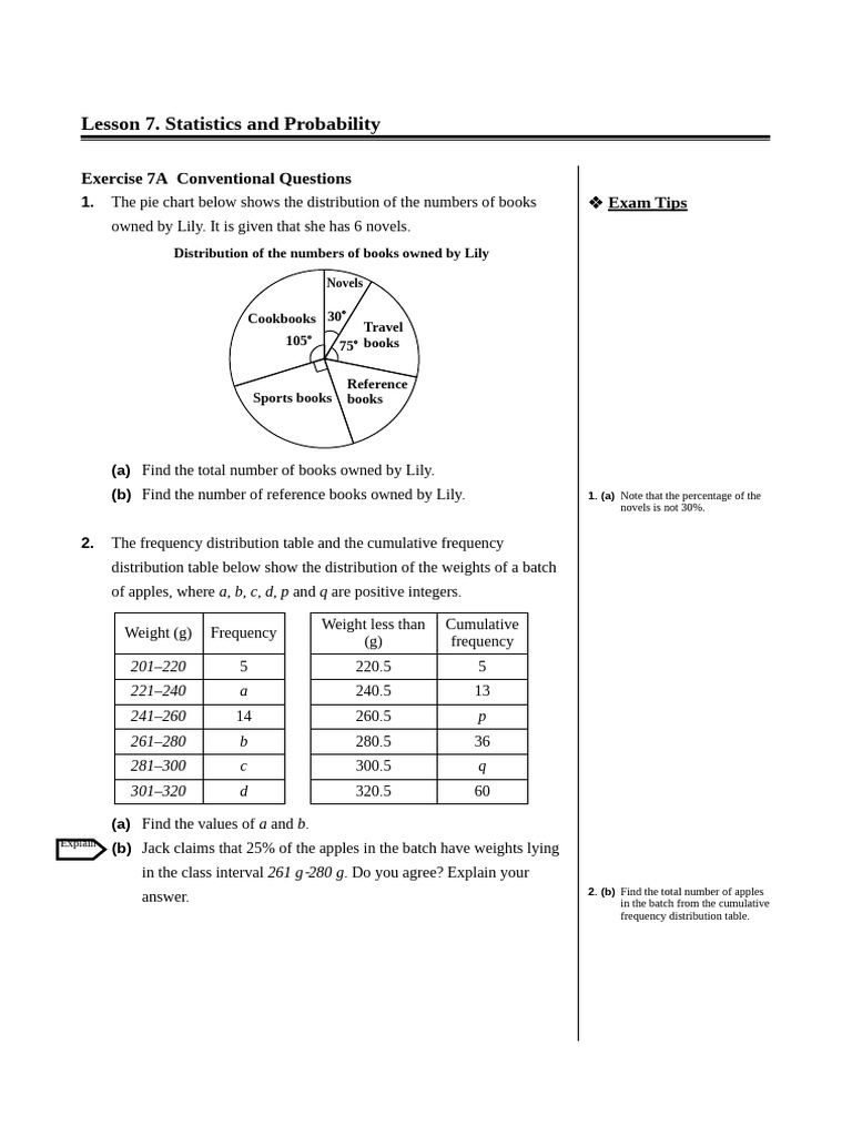Lesson 7. Statistics and Probability: Exercise 7A Conventional ...