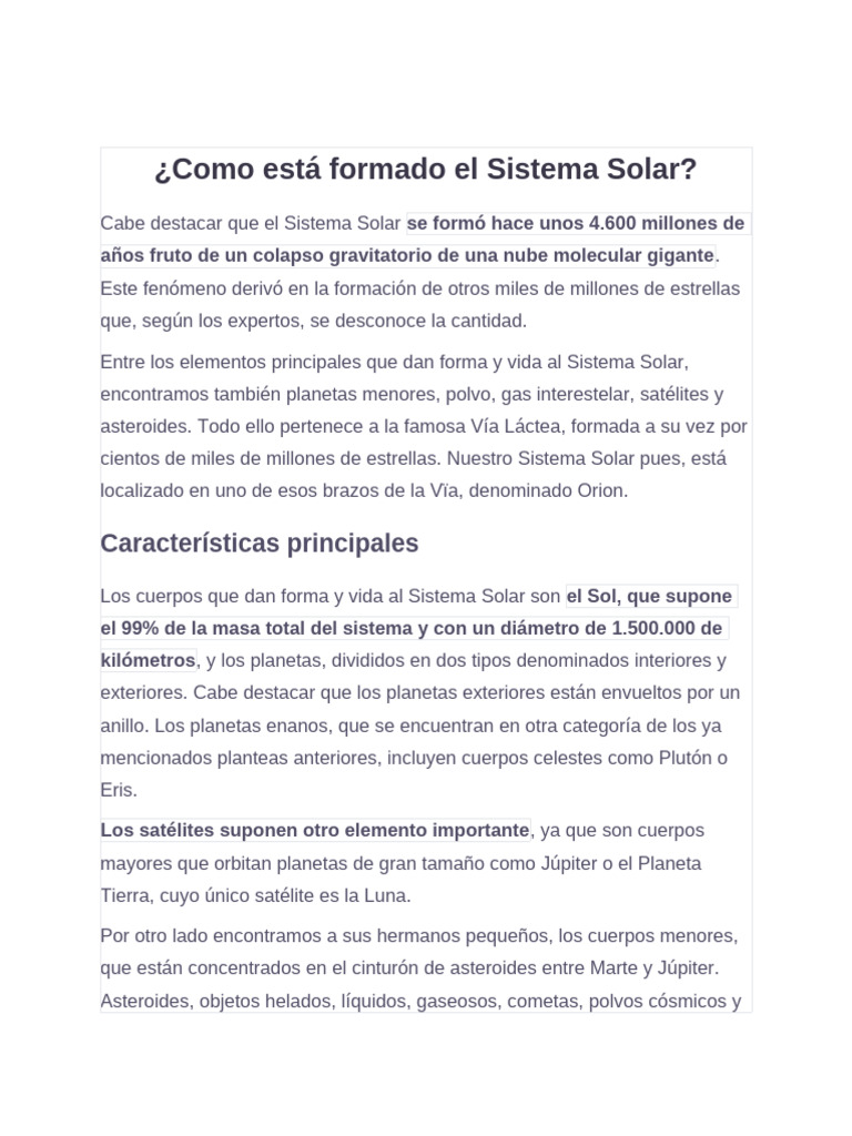 Como Está Formado El Sistema Solar | PDF | Sistema solar | Planetas