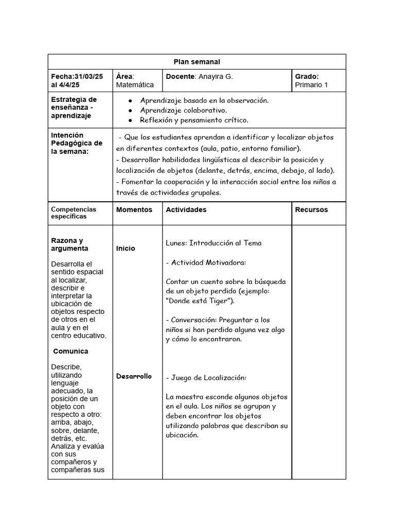 Plan Matematica | PDF | Enseñando | Salón de clases