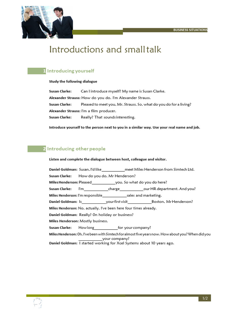 Small Talk and Introductions Guide | PDF
