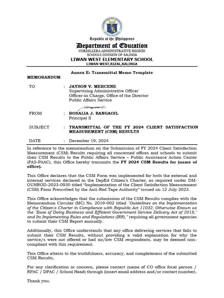 FY 2024 Client Satisfaction Results Memo | PDF