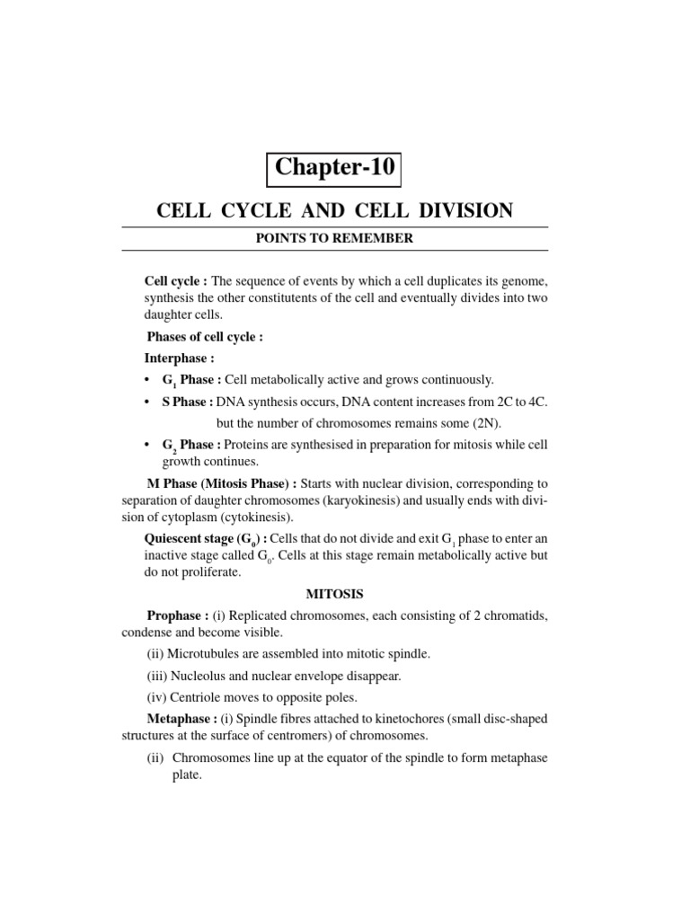 Class11 Biology Chapter 10. CELL CYCLE AND CELL DIVISION | PDF ...