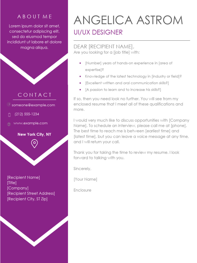 UI/UX Designer Cover Letter Template | PDF