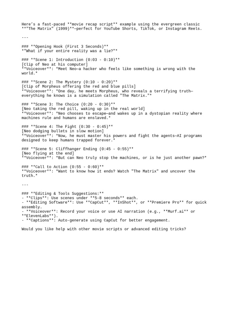 "The Matrix Movie Recap Script" | PDF