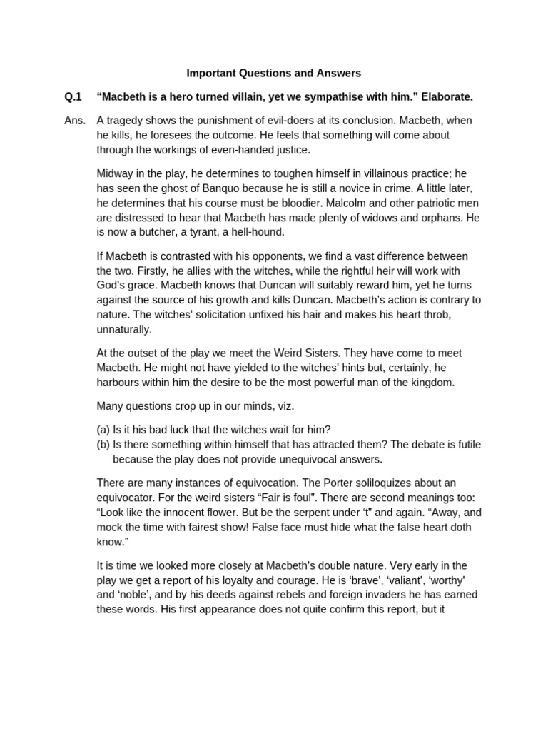 Key Questions on Macbeth's Transformation | PDF | Macbeth