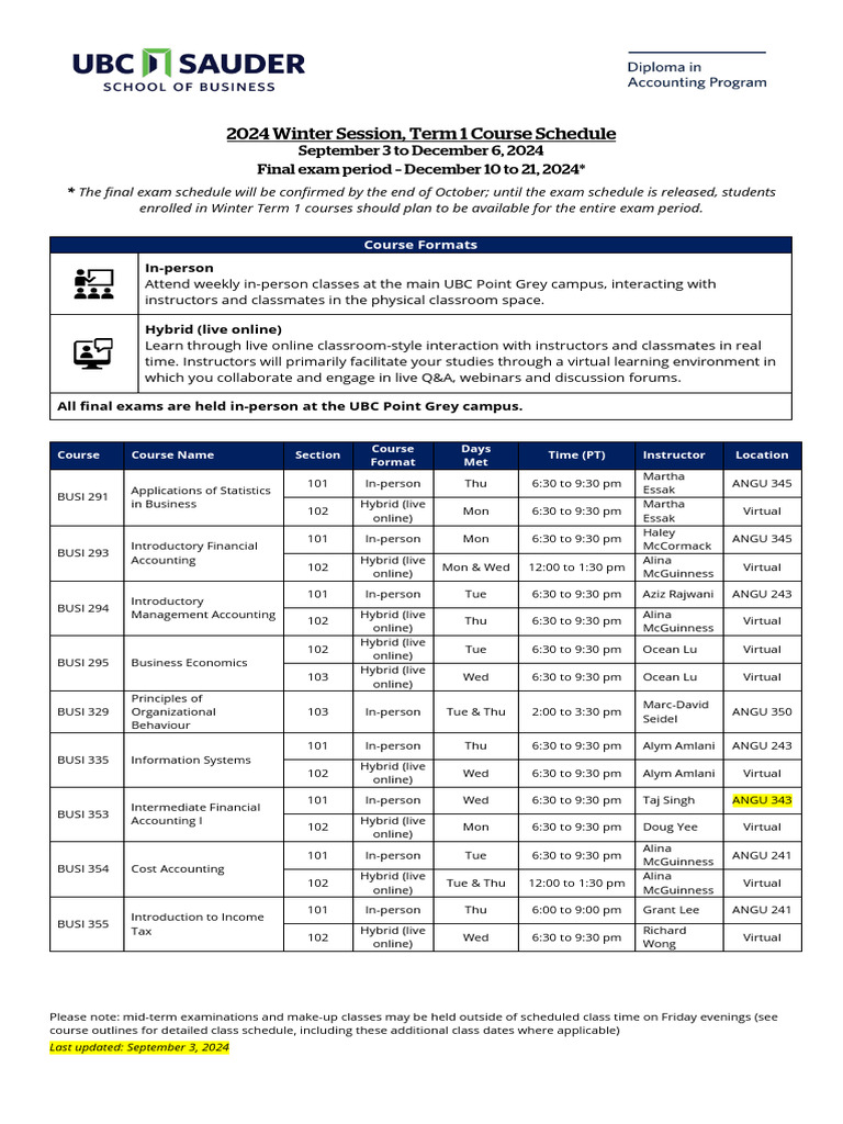 2024 Winter Session Term 1 Schedule and Timetable | PDF | Financial ...