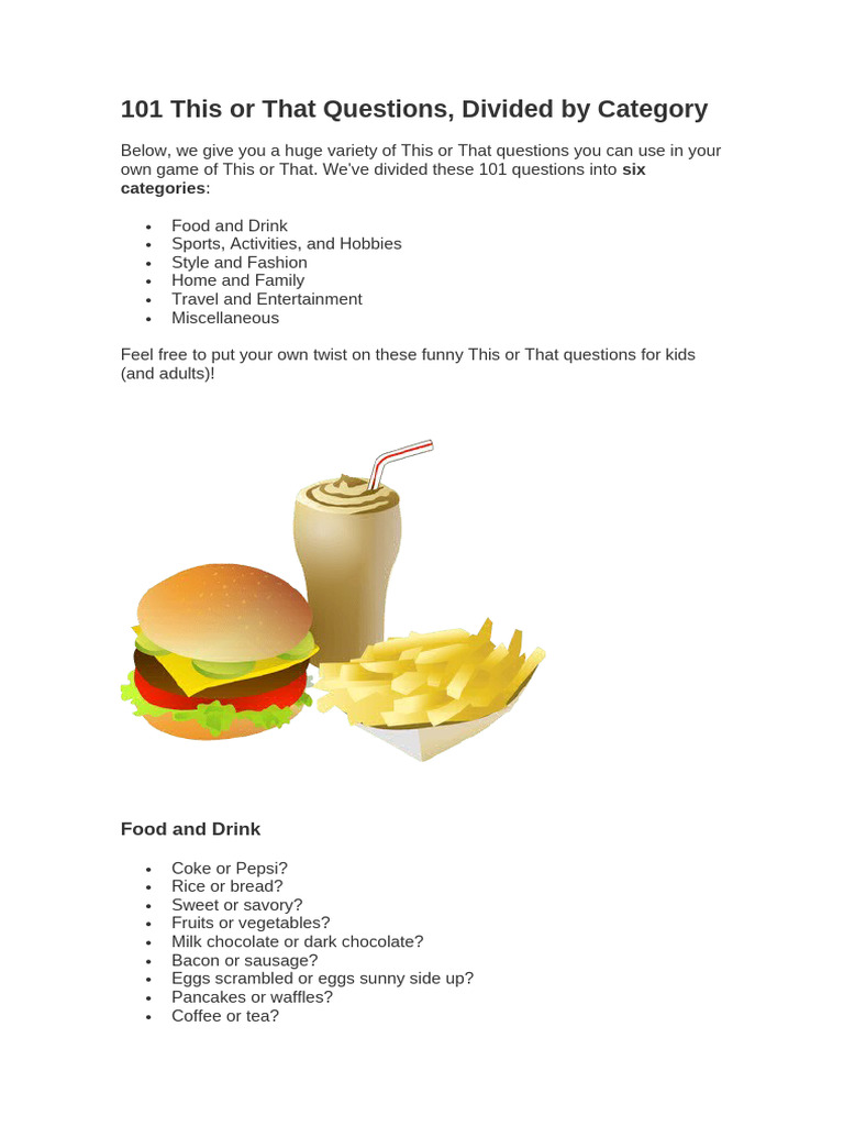 101 Fun This or That Questions | PDF | Desserts | Pancake