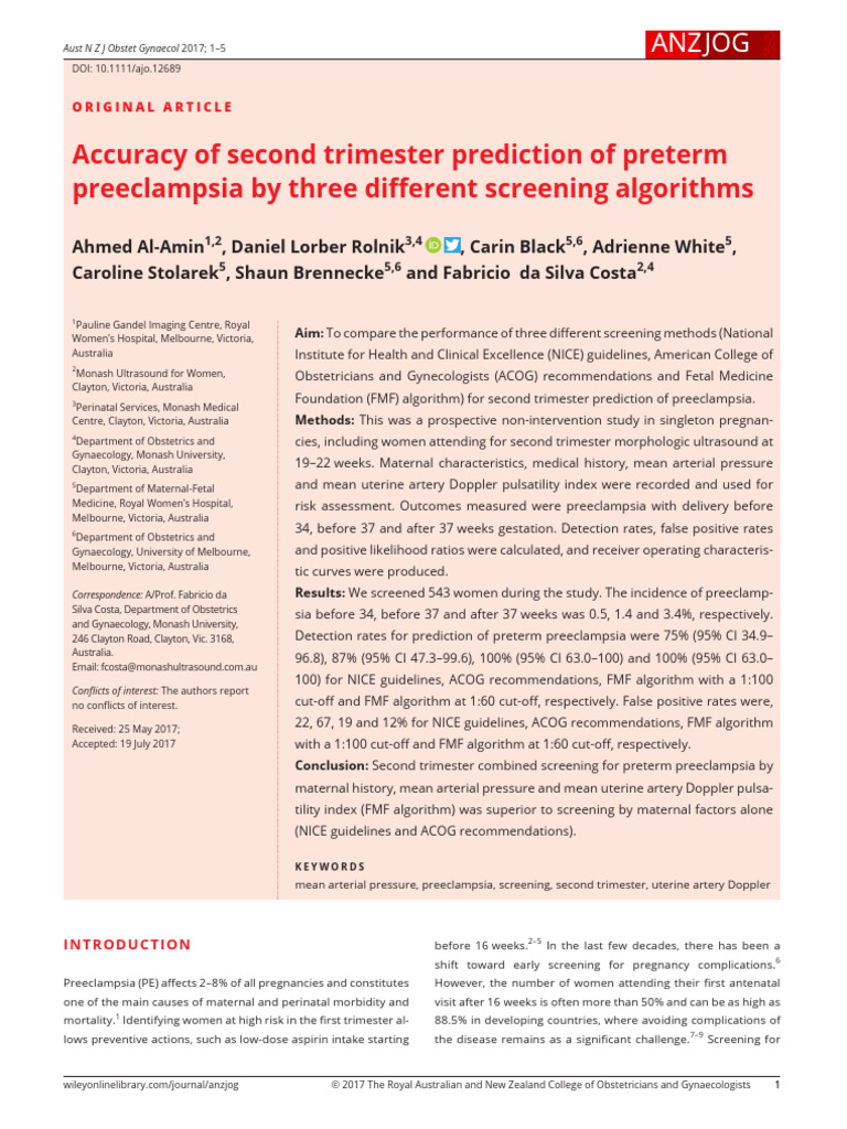 Accuracy of Second Trimester Prediction of Preterm | PDF | Pregnancy ...