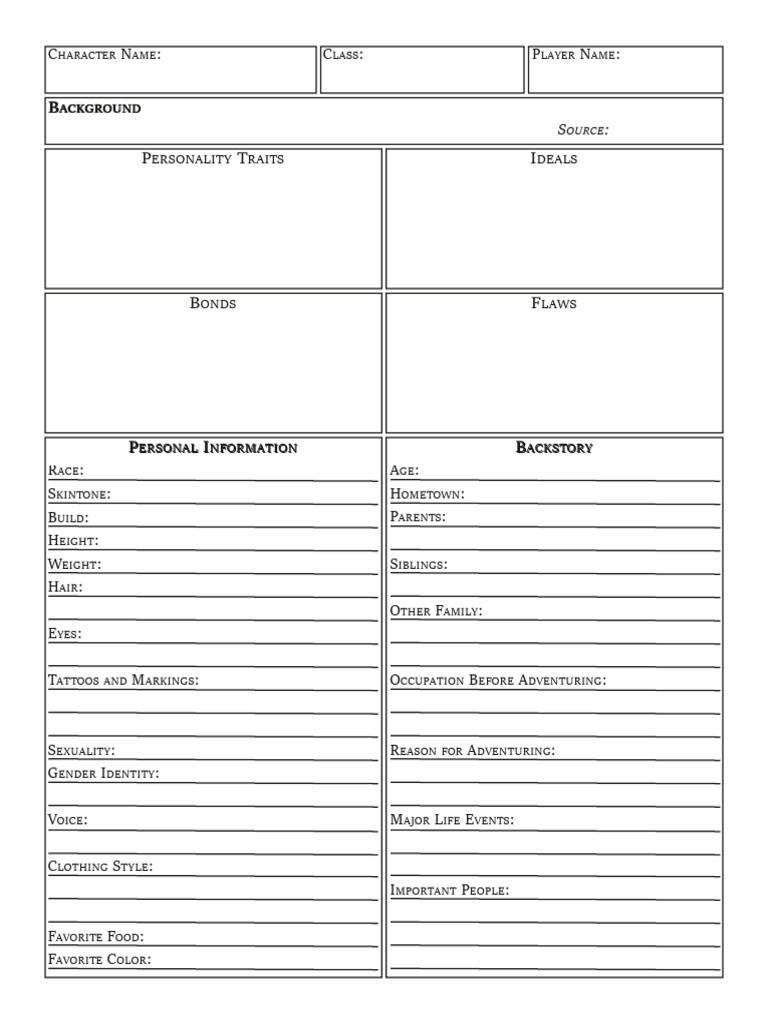Character Profile Template for RPGs | PDF