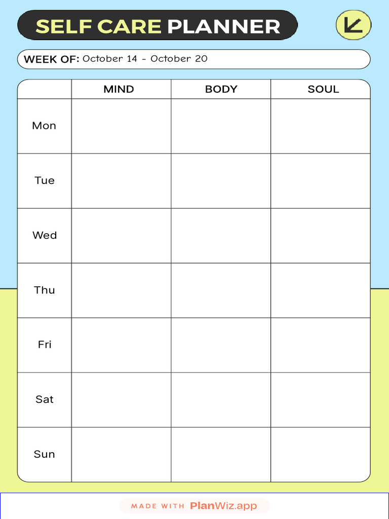 PlanWiz Mind, Body, and Soul Self Care Planner | PDF