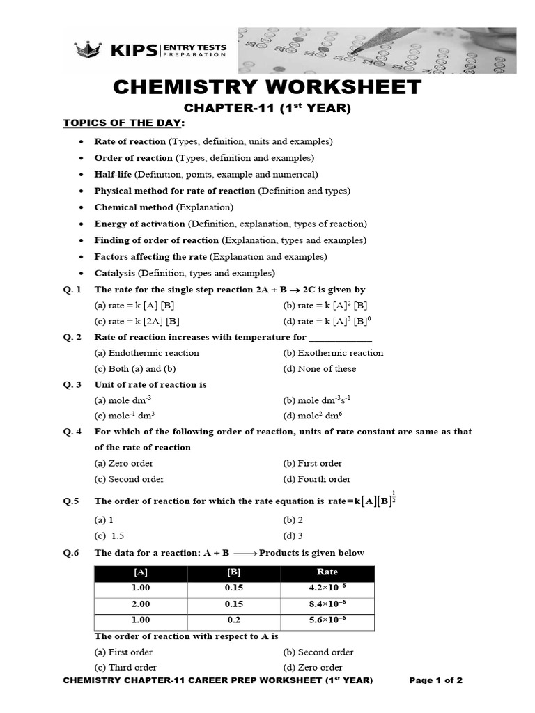 Chemistry Reaction Rates Worksheet | PDF | Reaction Rate | Chemical ...