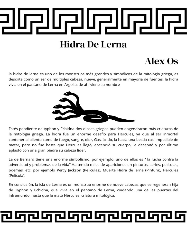 Hidra de Lerna: Monstruo Mitológico | PDF