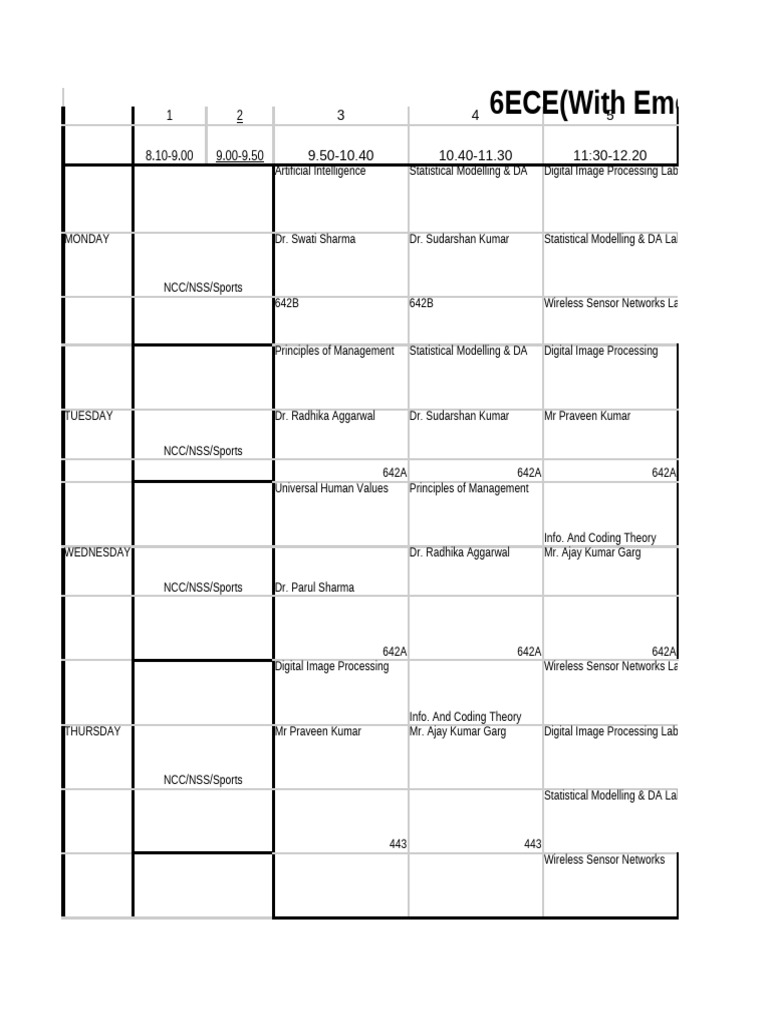 Faculty-Wise Time Table 6ECE | PDF | Multidimensional Signal Processing ...