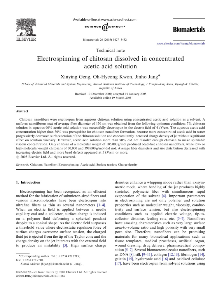 Electrospinning Chitosan in Acetic Acid | PDF | Applied And ...