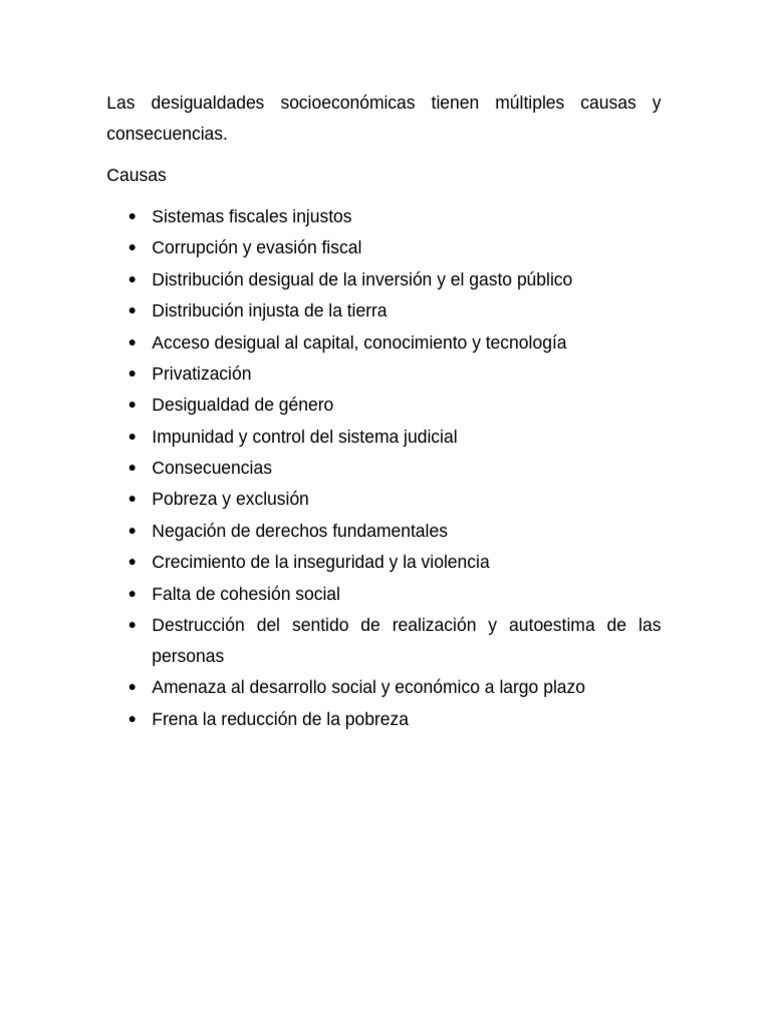 Causas y Consecuencias de la Desigualdad Socioeconómica | PDF ...