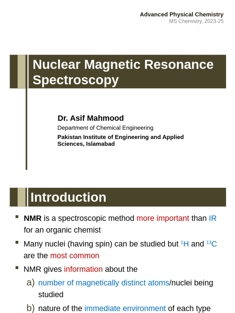 NMR Spectroscopy in Advanced Chemistry | PDF | Nuclear Magnetic ...