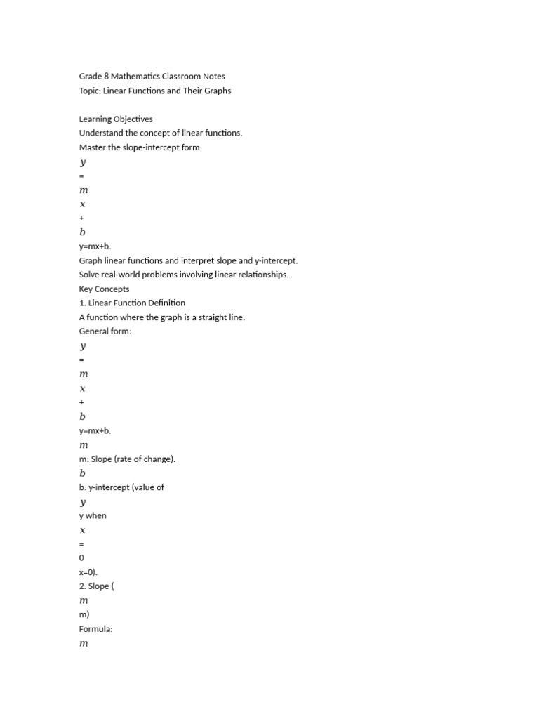 Grade 8 Linear Functions Guide | PDF