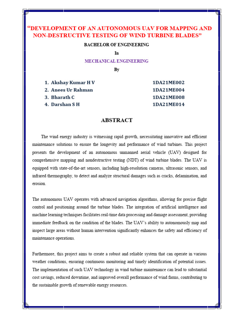 Autonomous UAV for Wind Turbine Inspection | PDF