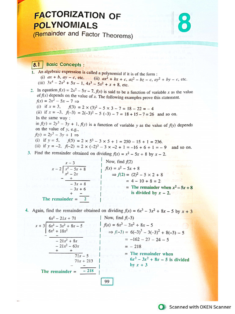 Factor and Remainder Theorem | PDF