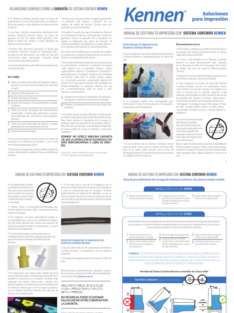 Manual de Uso Sistema Continuo Kennen | PDF | Impresora (Computación)
