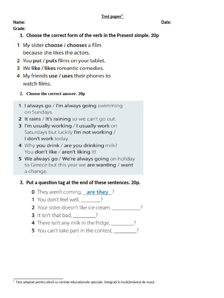Test Paper Cls 6 December 2024 CES | PDF