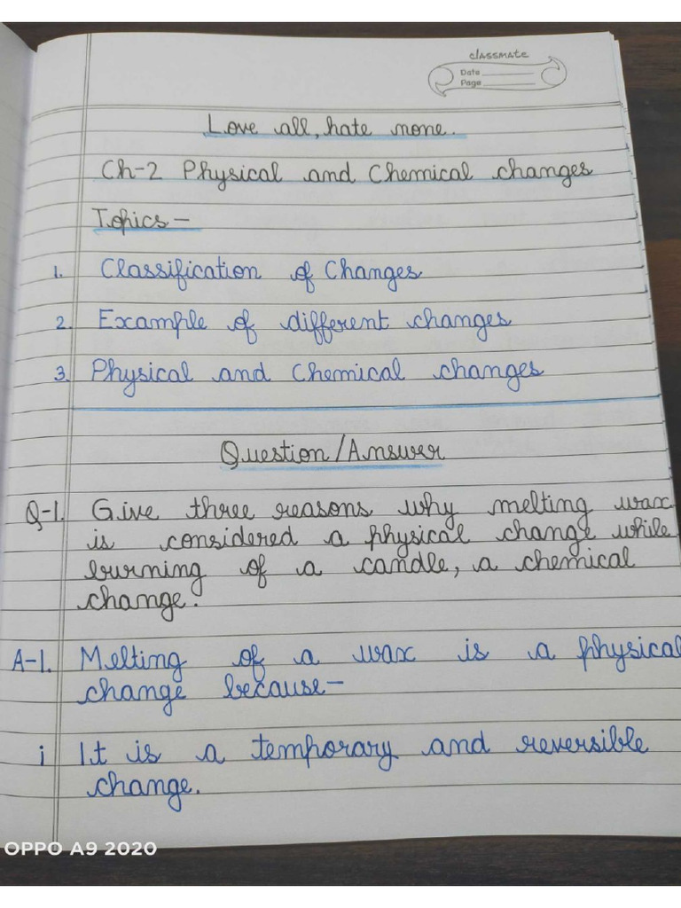 Class 7 (Physical and Chemical Changes) Written Work.. | PDF