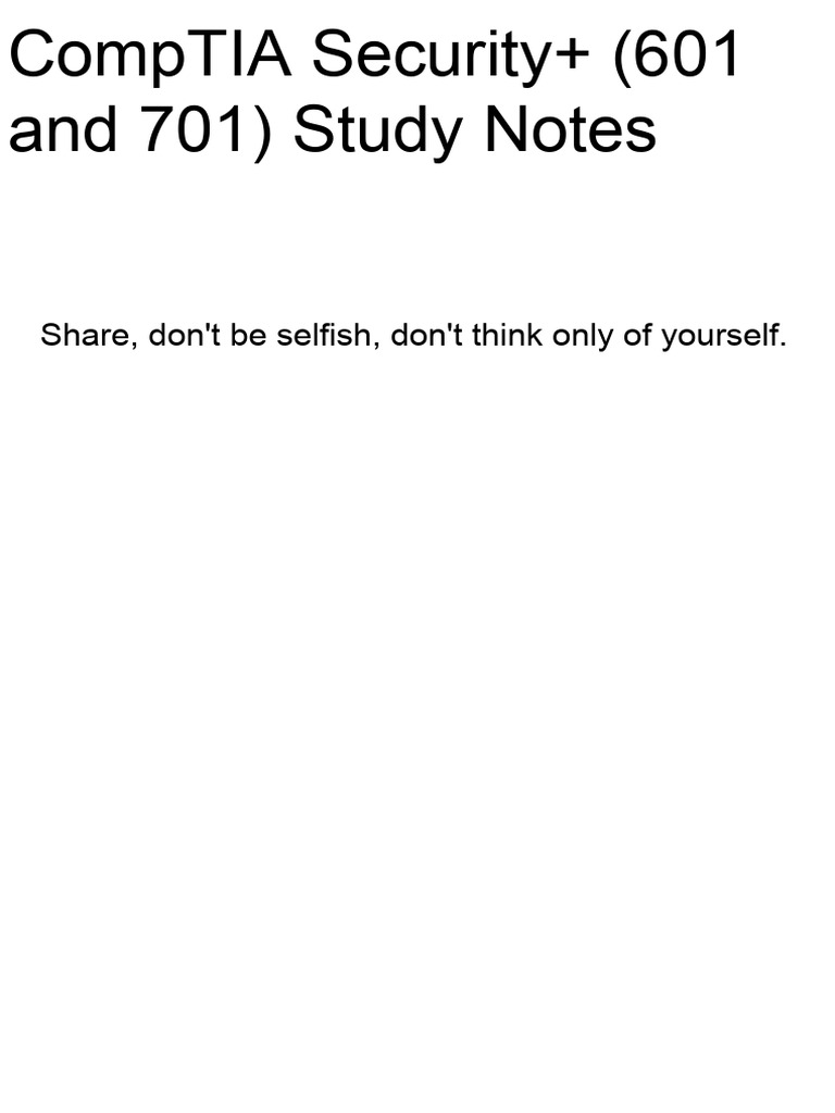 CompTIA Security+ (601 and 701) Study Notes | PDF | Public Key ...