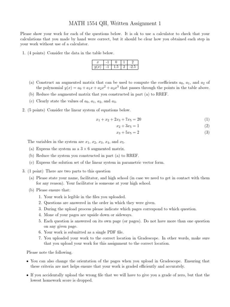 WA1 | PDF | System Of Linear Equations | Matrix (Mathematics)