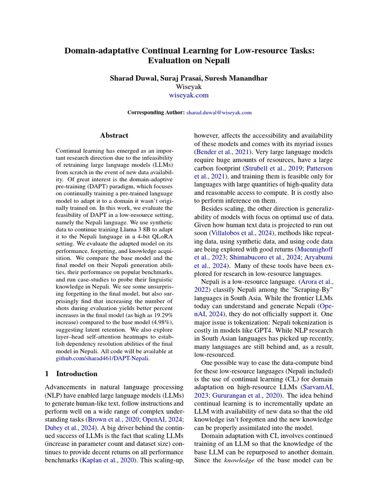 Domain-Adaptative Continual Learning For Low-Resource Tasks: Evaluation ...