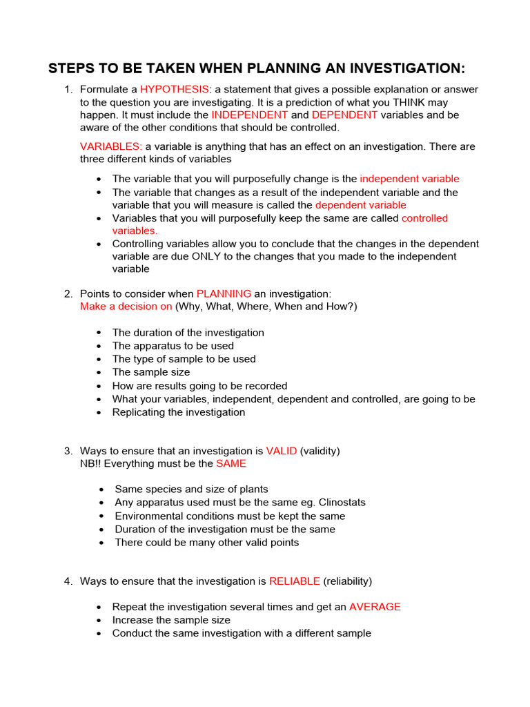 Planning Steps for Science Investigations | PDF