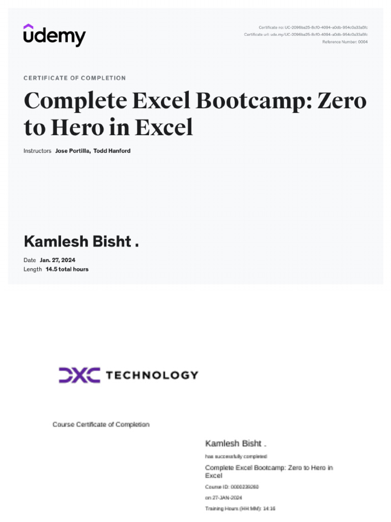 Excel Bootcamp Completion Certificate | PDF