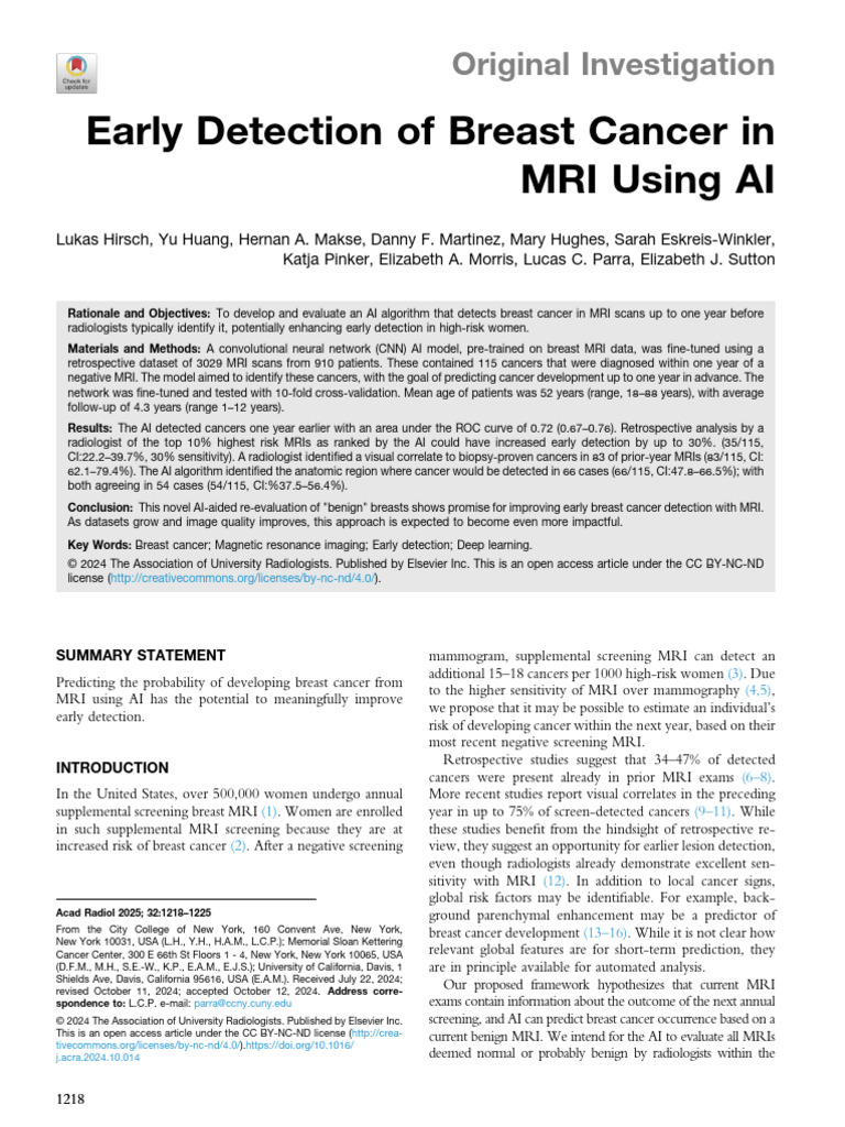 AI-Enhanced Early Breast Cancer Detection | PDF | Sensitivity And ...