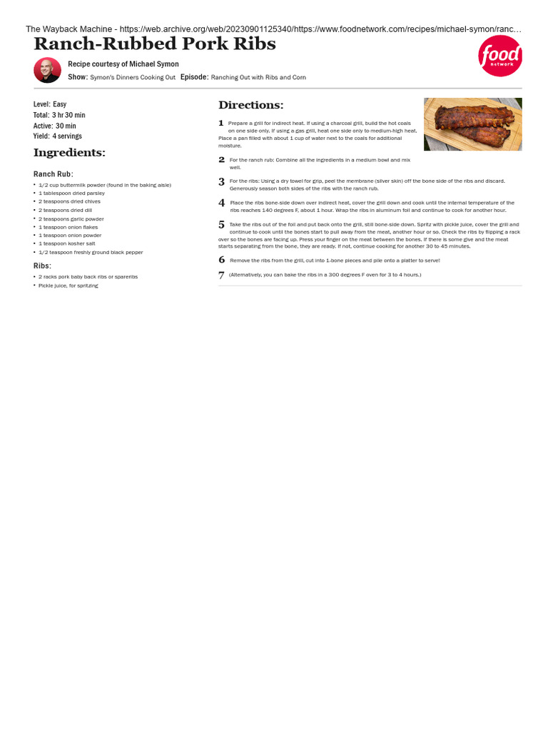 Ranch-Rubbed Pork Ribs Recipe | PDF | Grilling | Teaspoon