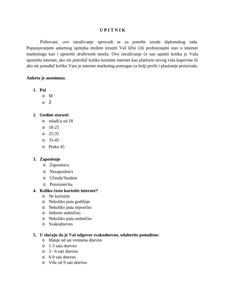 Upitnik | PDF