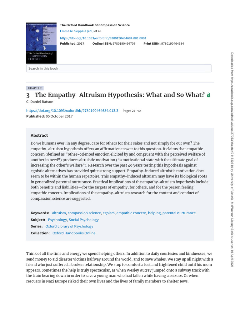 Empathy-Altruism Hypothesis Explained | PDF | Altruism | Empathy