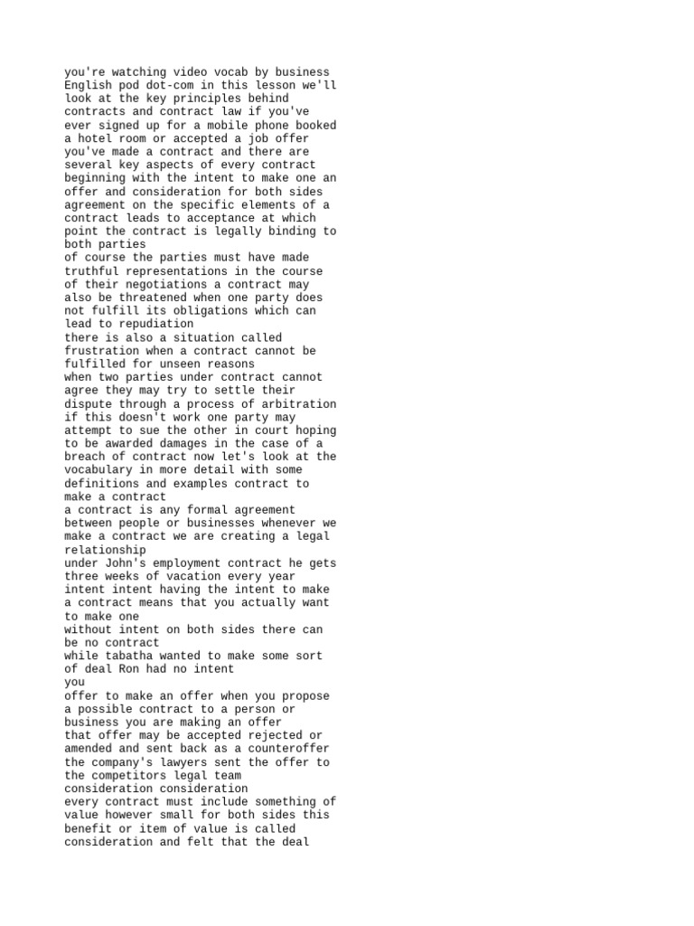 Key Principles of Contract Law Explained | PDF | Consideration ...