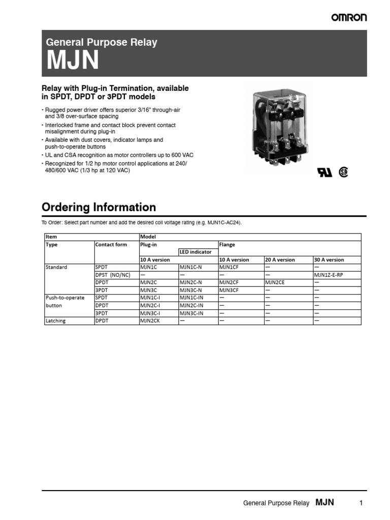 General Purpose Relay MJN Specifications | PDF | Alternating Current ...