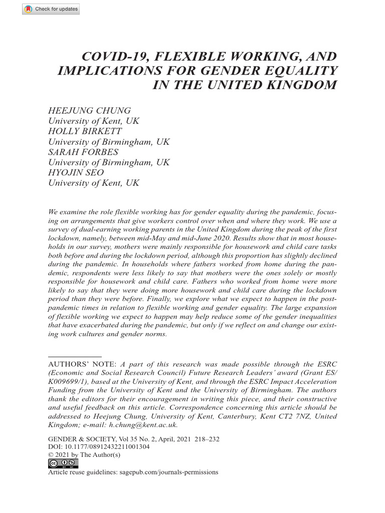 COVID-19's Impact on Gender Equality in UK | PDF | Child Care | Gender Role