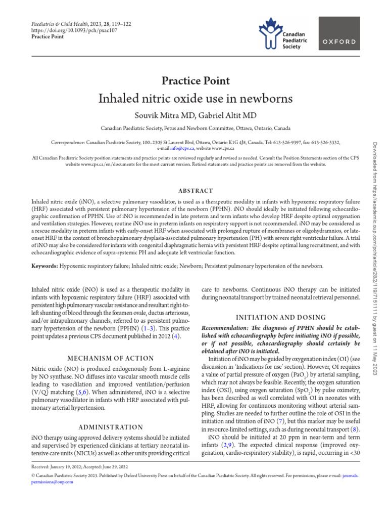 Inhaled Nitric Oxide for Newborns' HRF | PDF | Medical Specialties ...