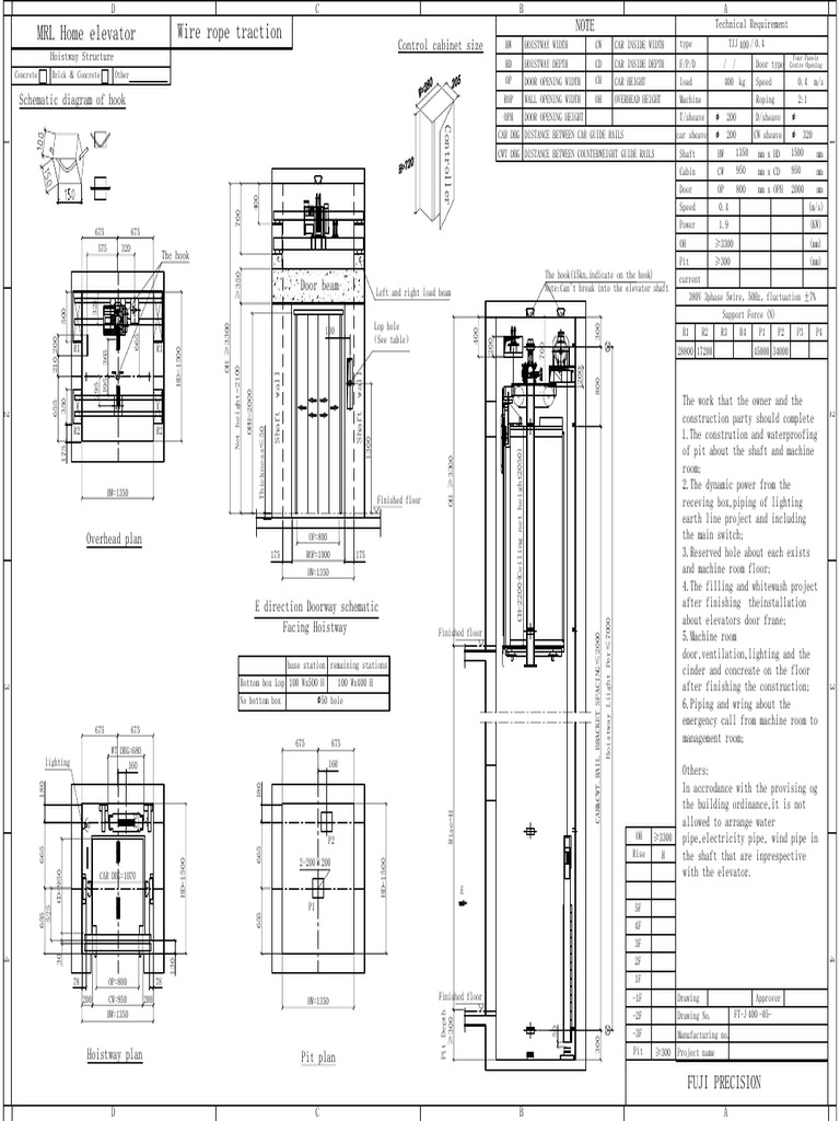 MRL Home Elevator Hoistway Specifications | PDF | Elevator ...