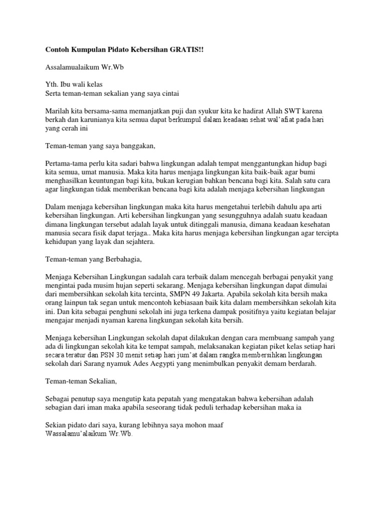 Contoh Pidato Lingkungan Sehat