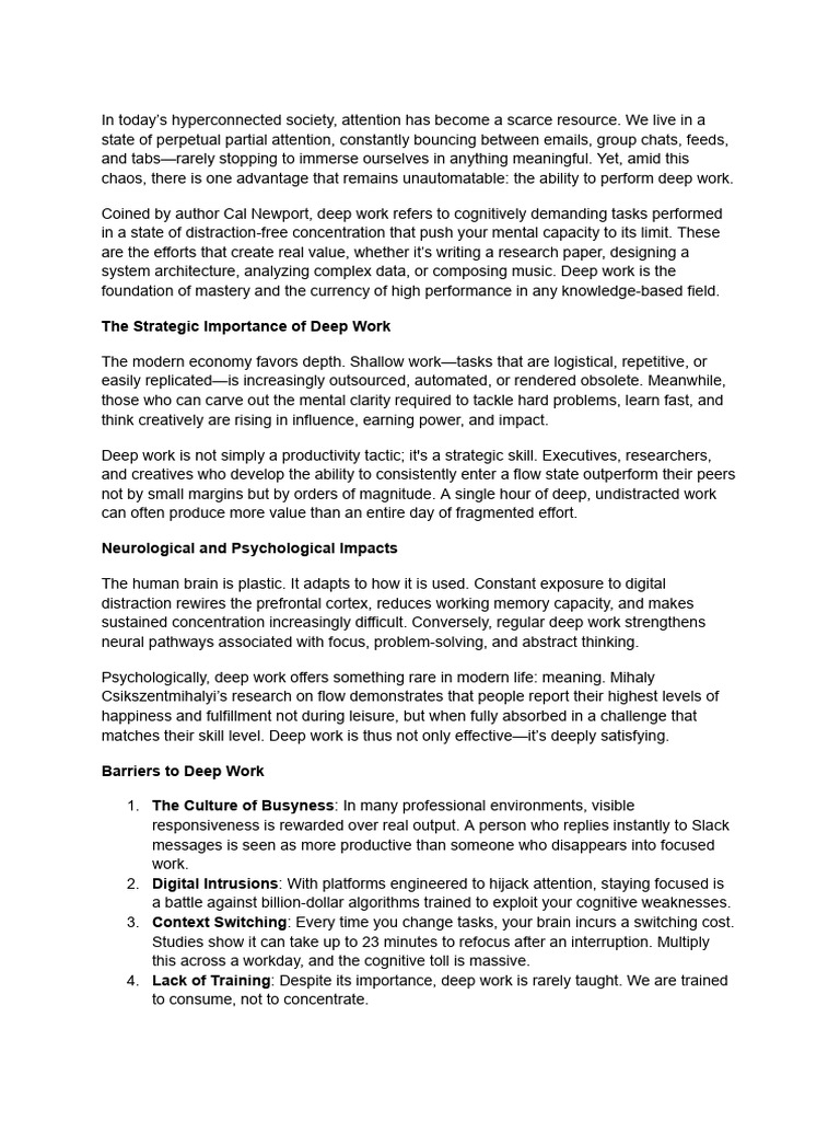 Mastering Deep Work for Success | PDF | Attention | Flow (Psychology)