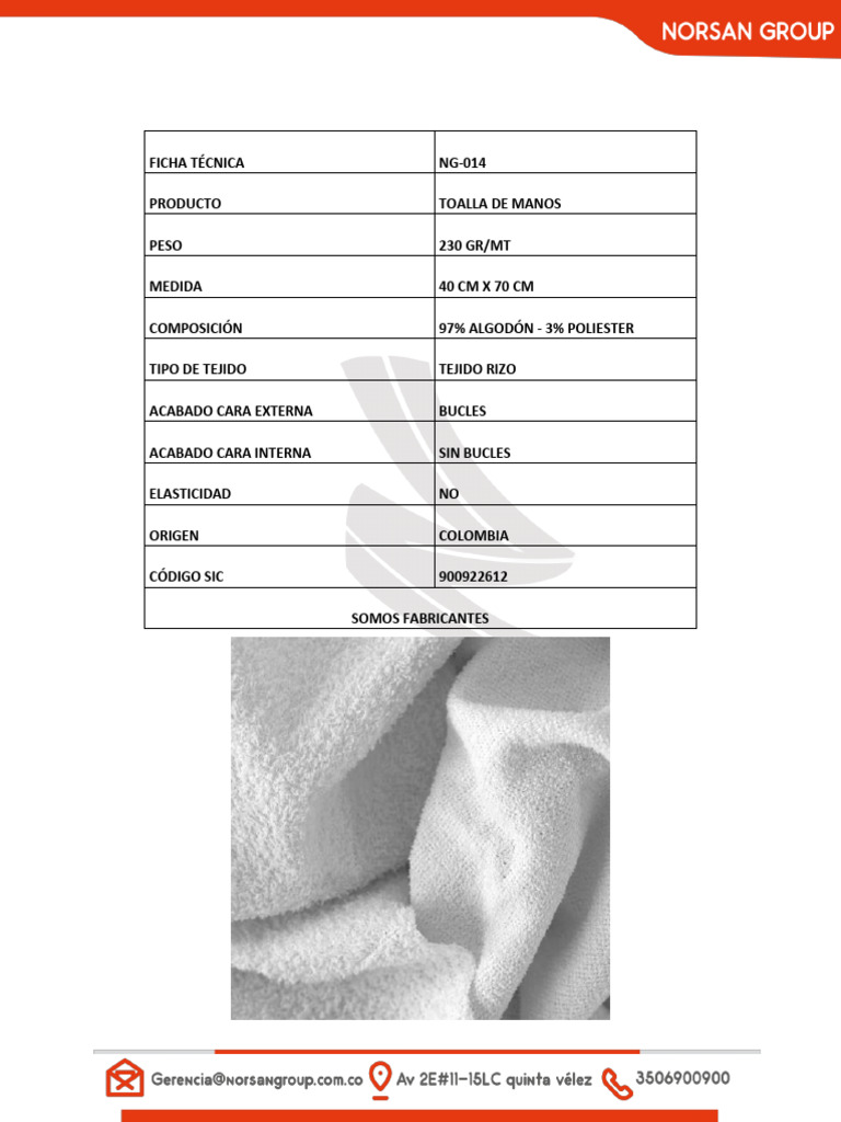 Ficha Técnica Toalla de Manos | PDF