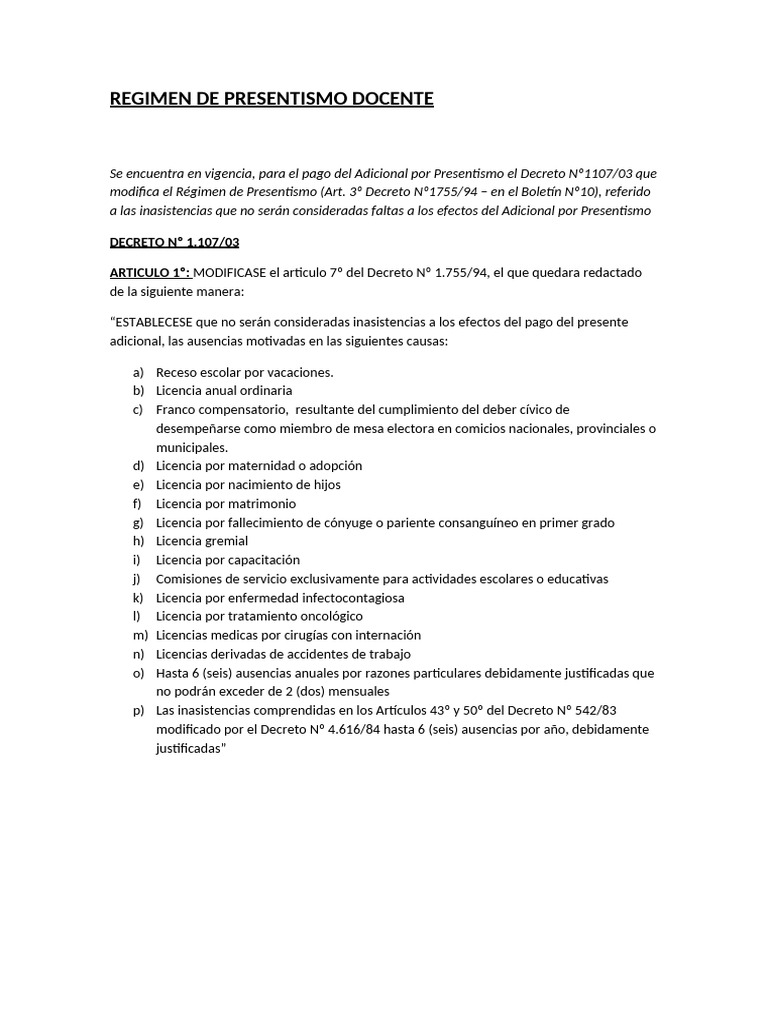 Régimen de Presentismo Docente 2023 | PDF