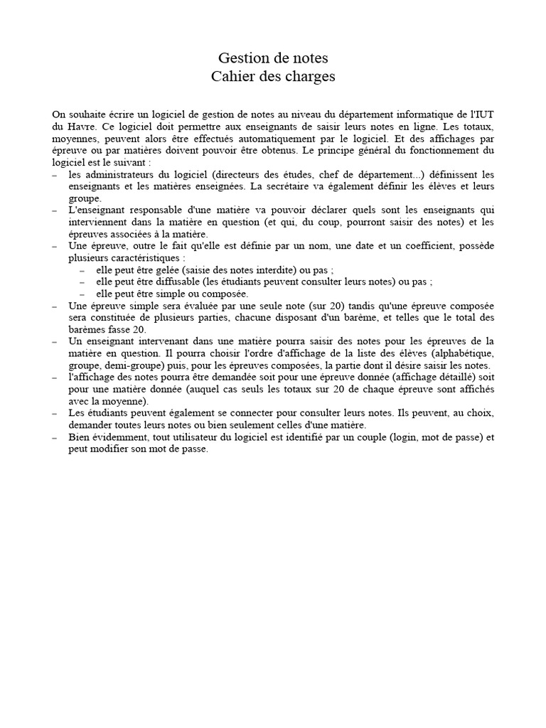 Logiciel de gestion de notes IUT Havre | PDF