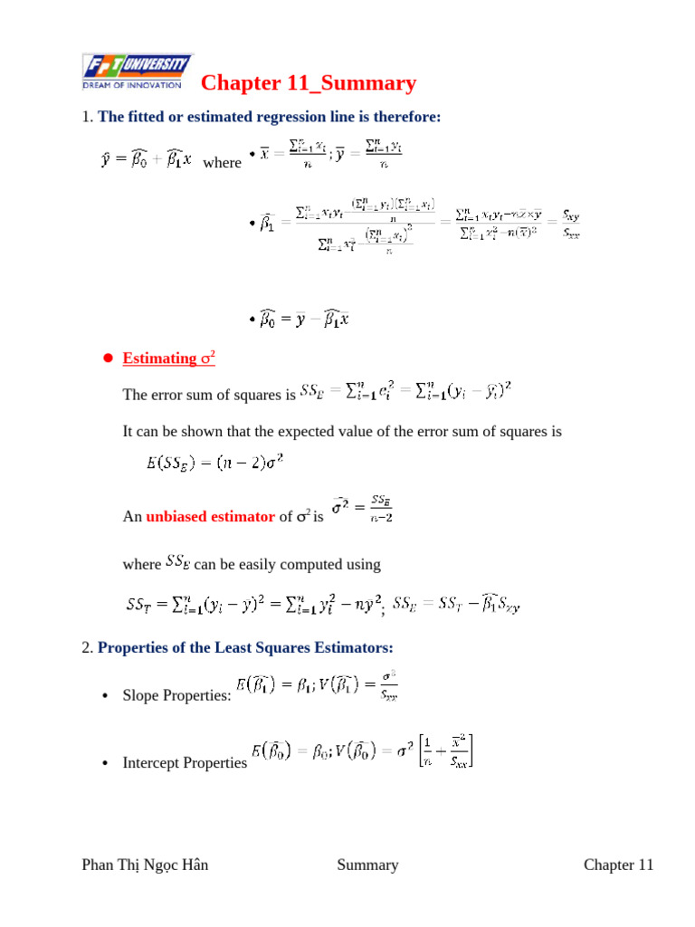 MAS291 - Chapter 11 - Summary | PDF